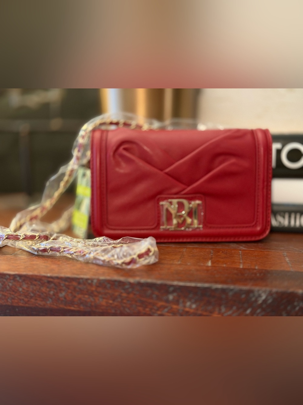 NWT Badgley Mischka Red Quilted Chain Crossbody Shoulder Bag Purse